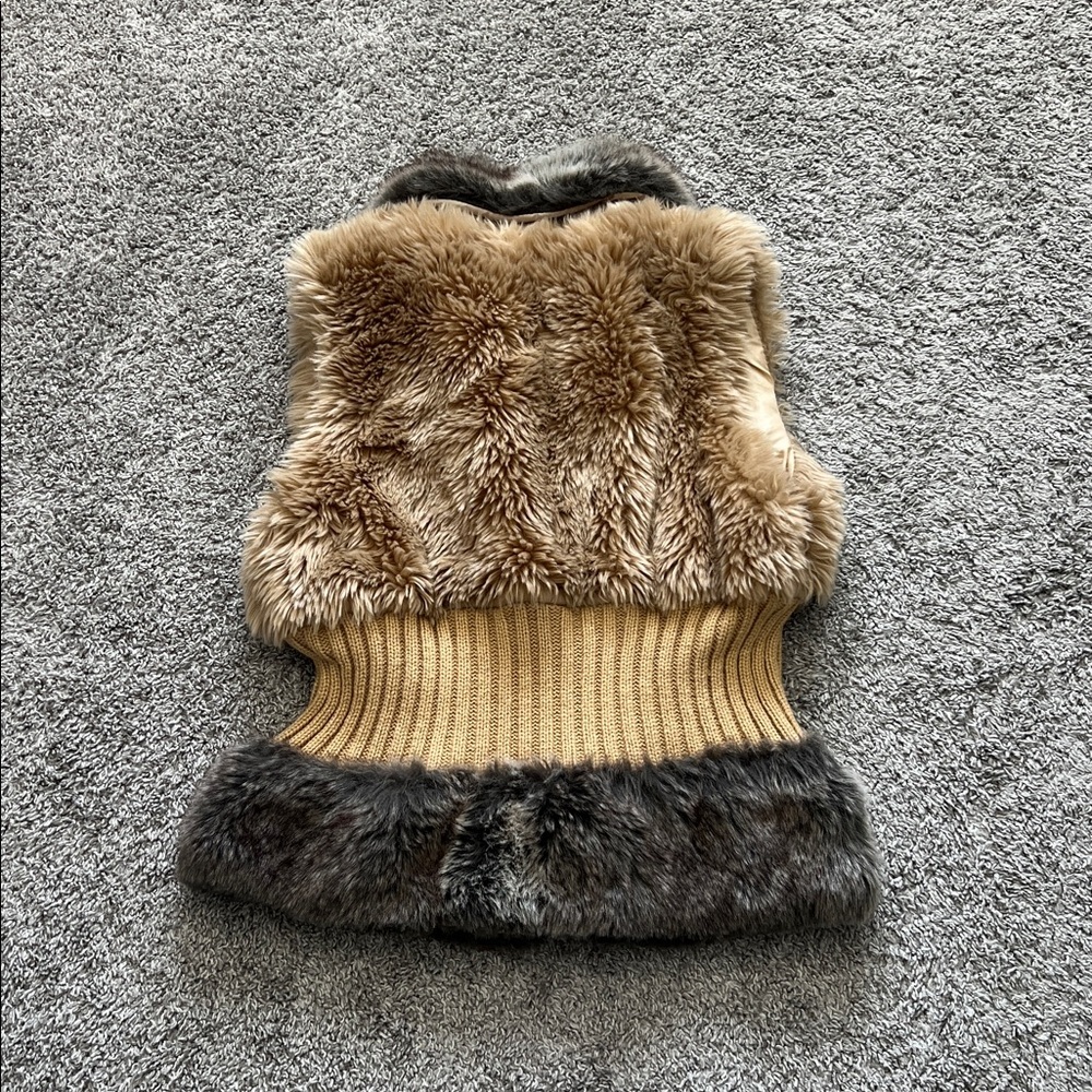 Y2K Grail Faux Fur Fitted Vest Tan + Brown Mob Wife Aesthetic - Size M - Picture 2 of 7